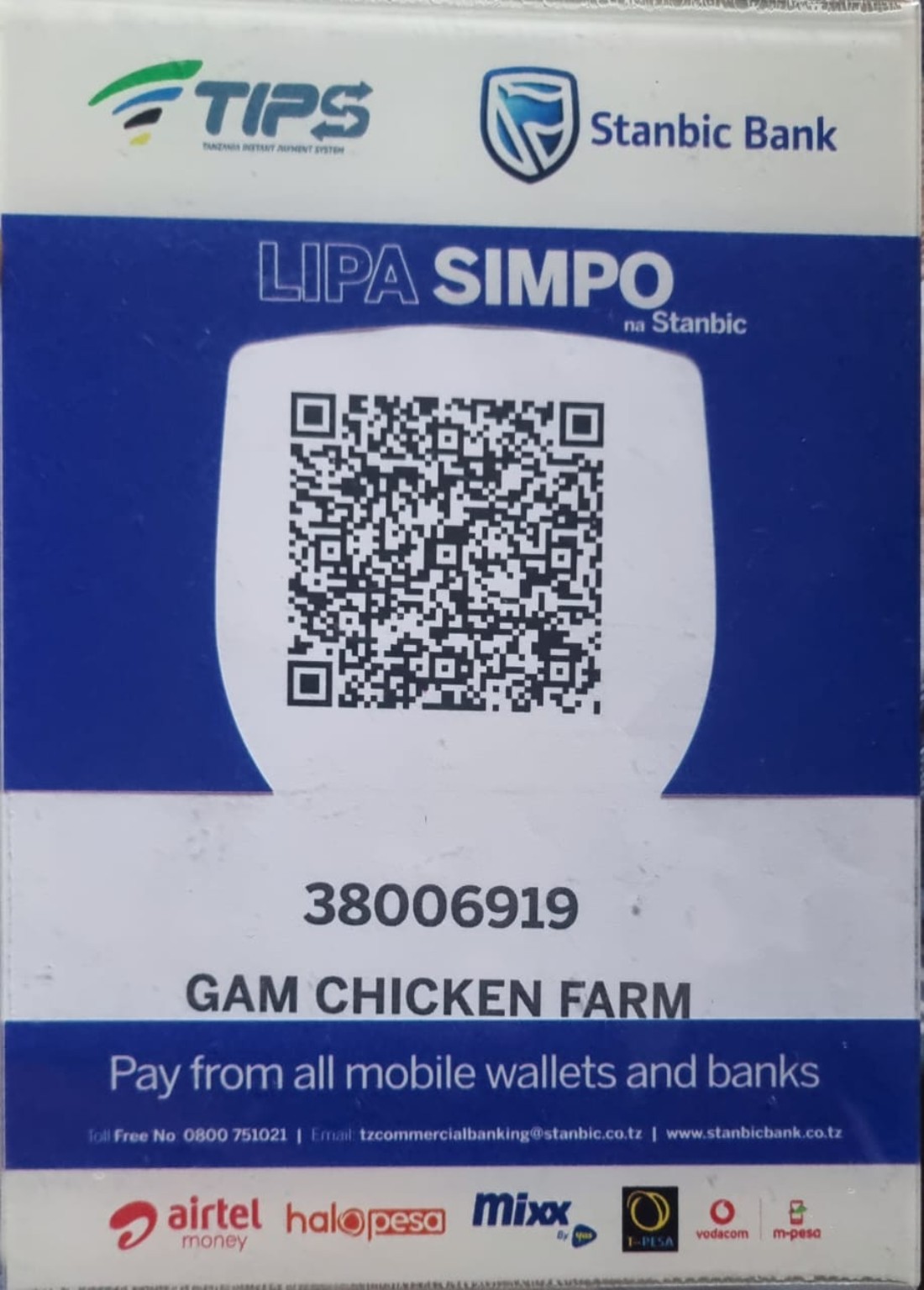 Stanbic Lipa Simpo QR for GAM Chicken Farm